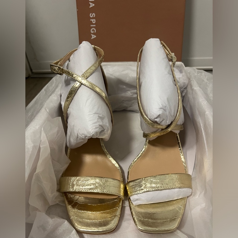 VIA SPIGA Sabinne Gold Snakeskin
Leather Sandals
